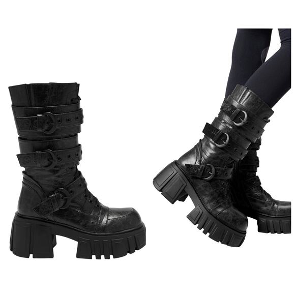 Killstar KIHILIST RUPTURA Boots Black Size 9 Textured Design Gothic Whimsygoth - Picture 7 of 9